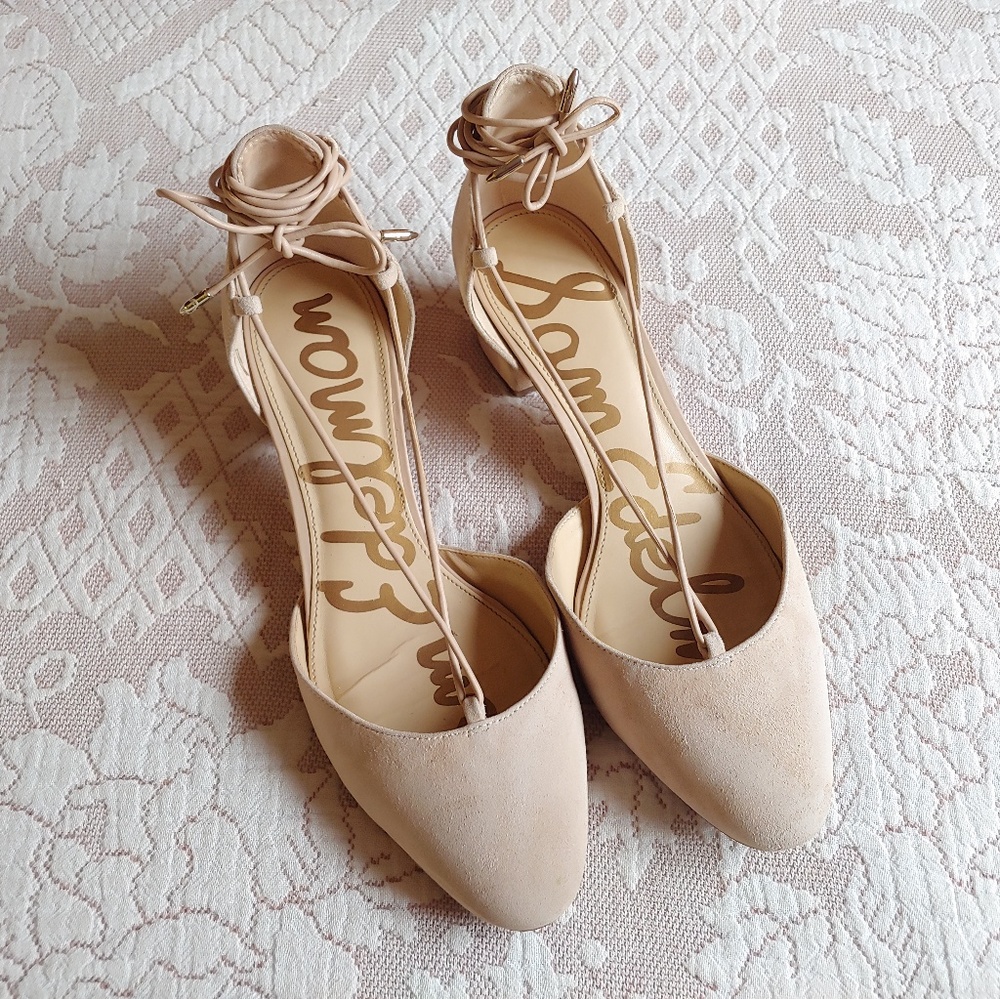 Sam Edelman nude ankle wrap block heels